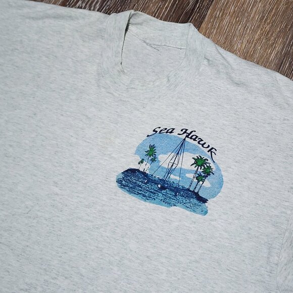 Vintage Sea Hawk Sailing T-Shirt Gray USA Made 90s Nautical Boat Graphic XL - Picture 2 of 10